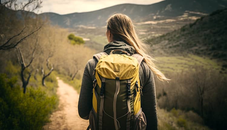 Solo female hiker safely walks St Francis Way.